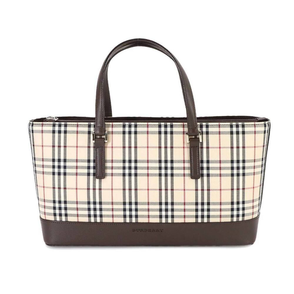 Burberry Nova Check Handbag, Canvas and Leather, Beige Brown.